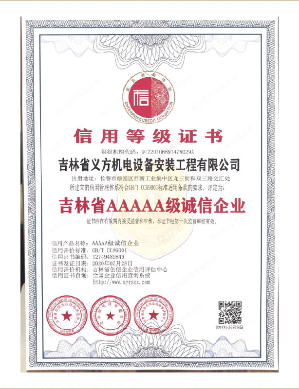 信用等級(jí)證書